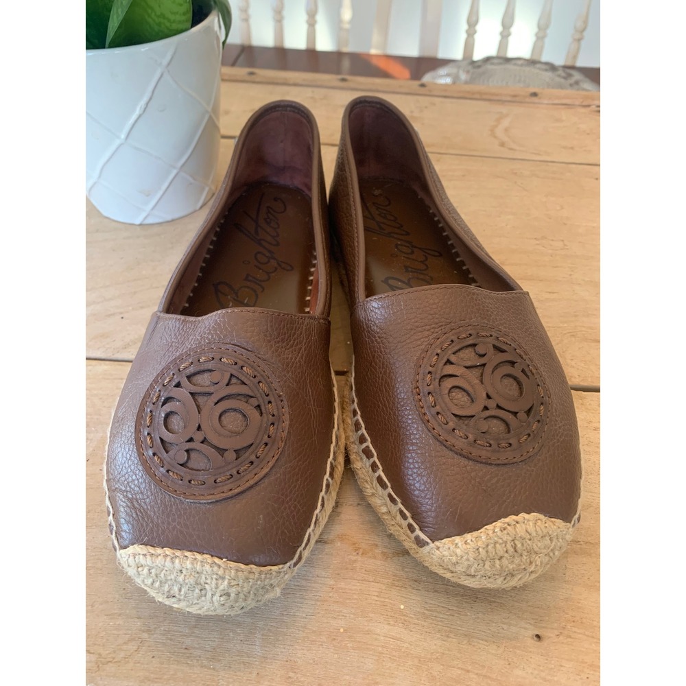 Brighton Groove Brown Pebbled Leather Espadrille Flats Medallion Womens 7‎